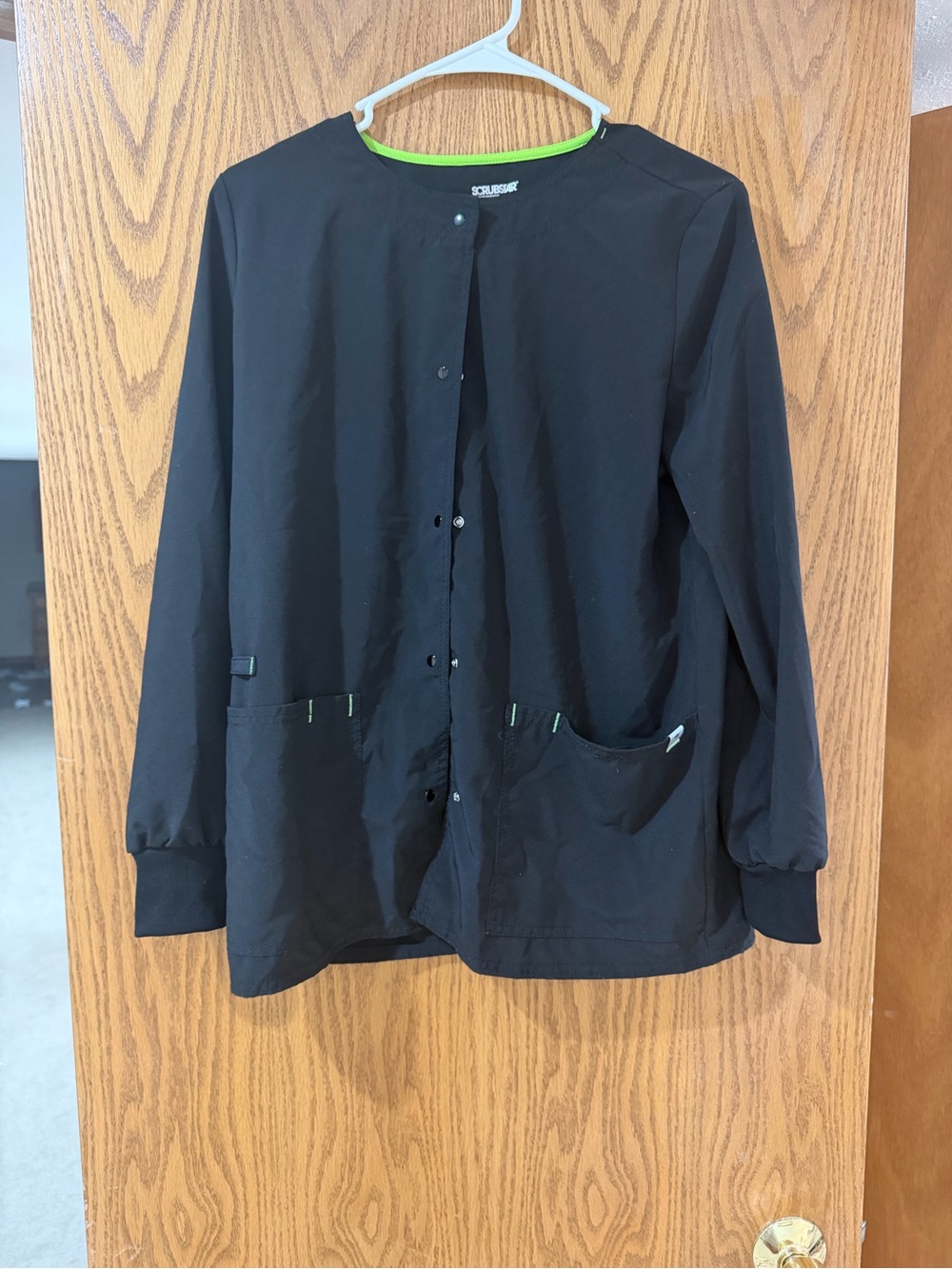 Scrubstar Black Medical Snap-Front Jacket with Lime Trim